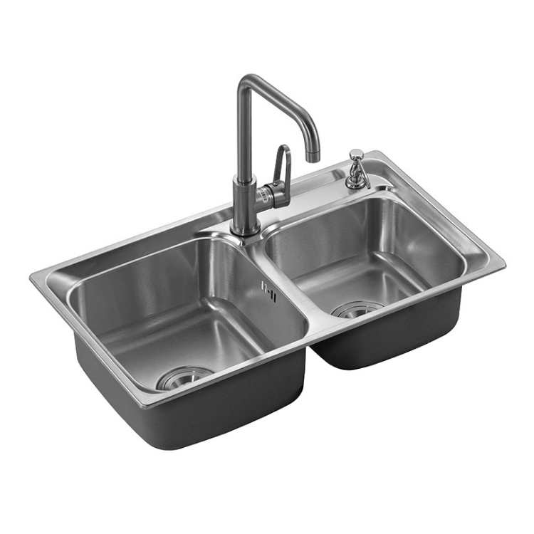 CE Premium Stainless steel SUS304 Satin Punching Topmount kitchen double bowl 60/40 sink 7540 - copy