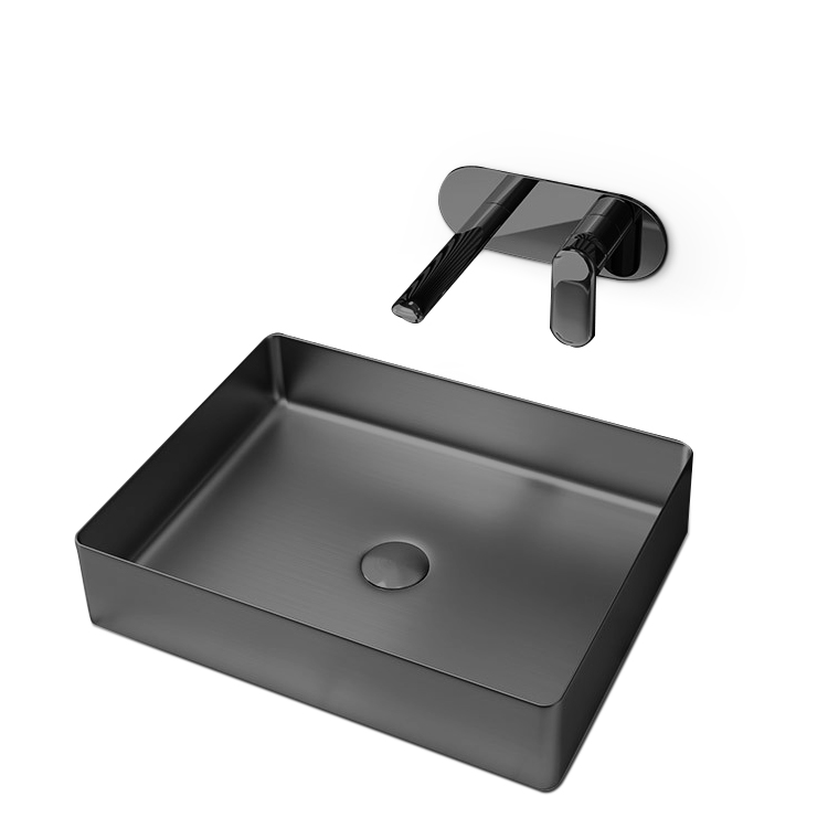 Modern Rectangular SS304 Sink Stainless Steel PVD black Bathroom Hand Wash basin