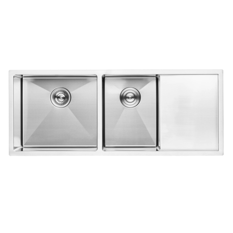 Stainless steel 304 double bowl kitchen sink with drainboard