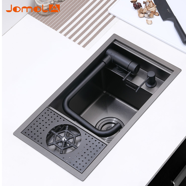 Single Bowl Undermount PVD Black Hidden kitchen handmade sink with cover 