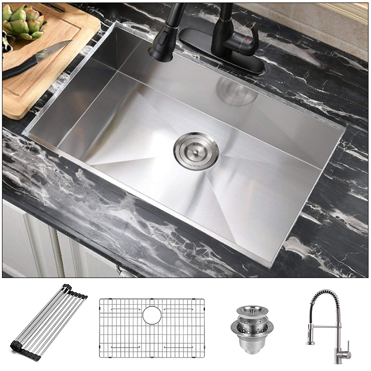 Stainless steel 304 Satin Undermount kitchen handmade single bowl sink 7646