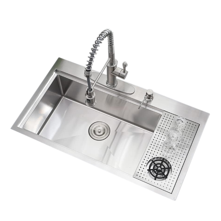 Multifunctional Stainless steel 304 Satin Topmount kitchen handmade single bowl sink 8348