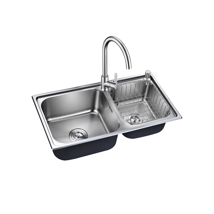 High qualty Stainless steel SUS304 Satin Punching Topmount kitchen double bowl 50/50 sink 7238